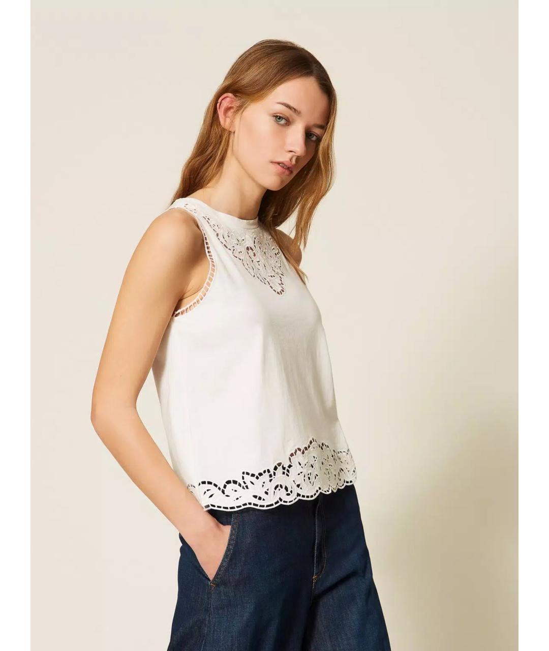 TWIN-SET Белая хлопковая майка, фото 2