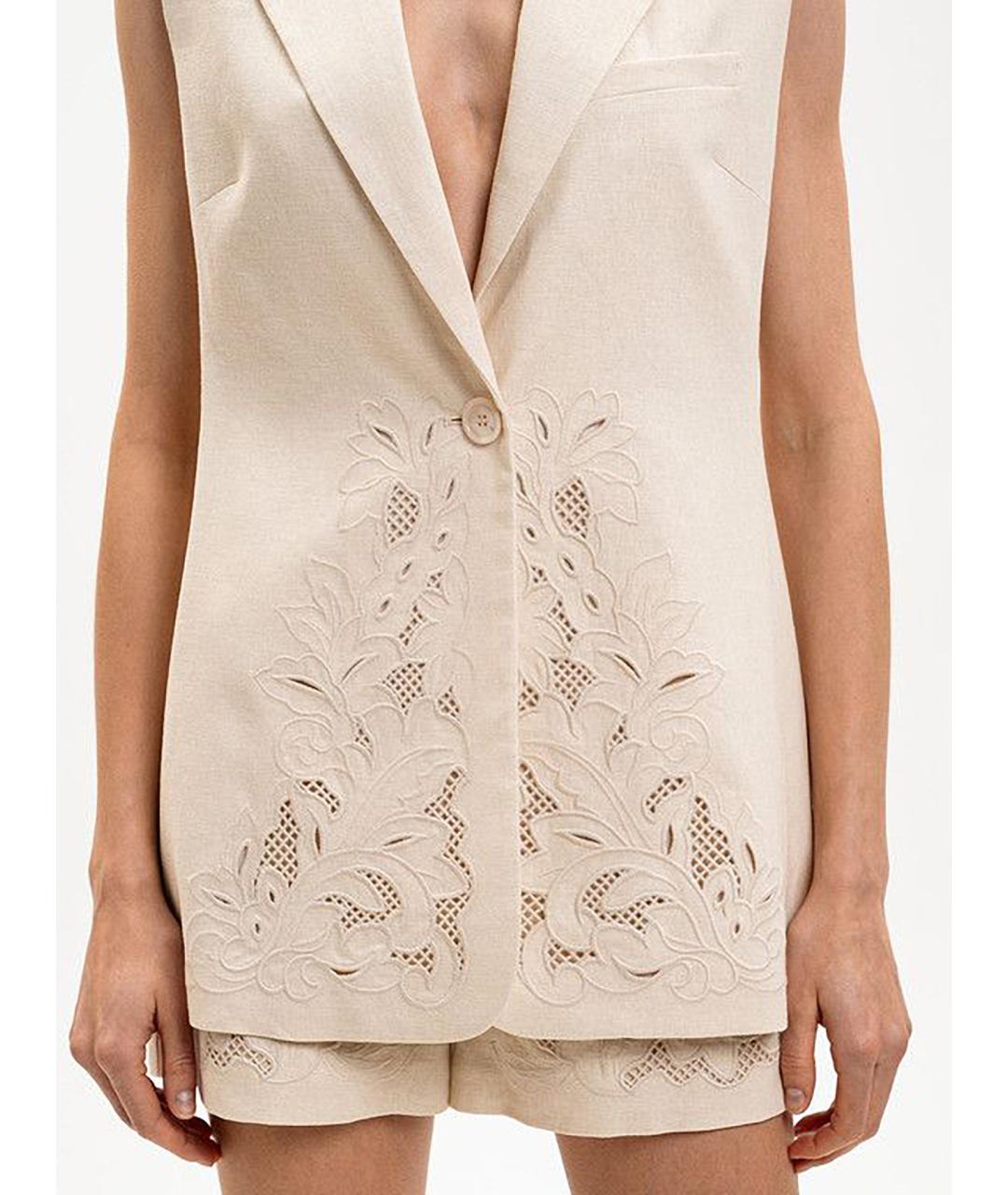 TWIN-SET Бежевая льняная жилетка, фото 5