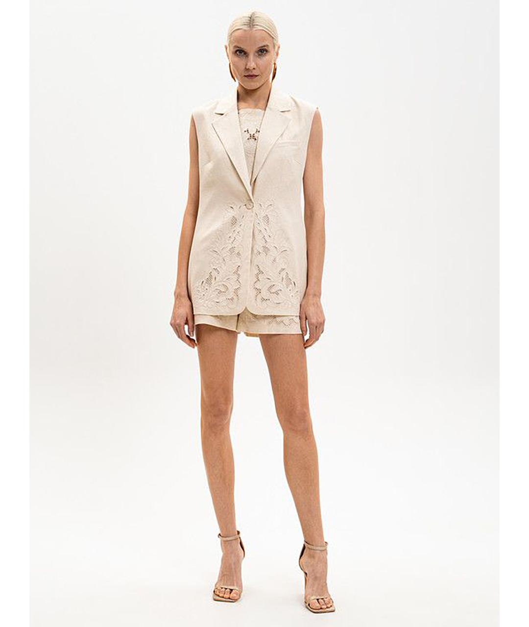 TWIN-SET Бежевая льняная жилетка, фото 2