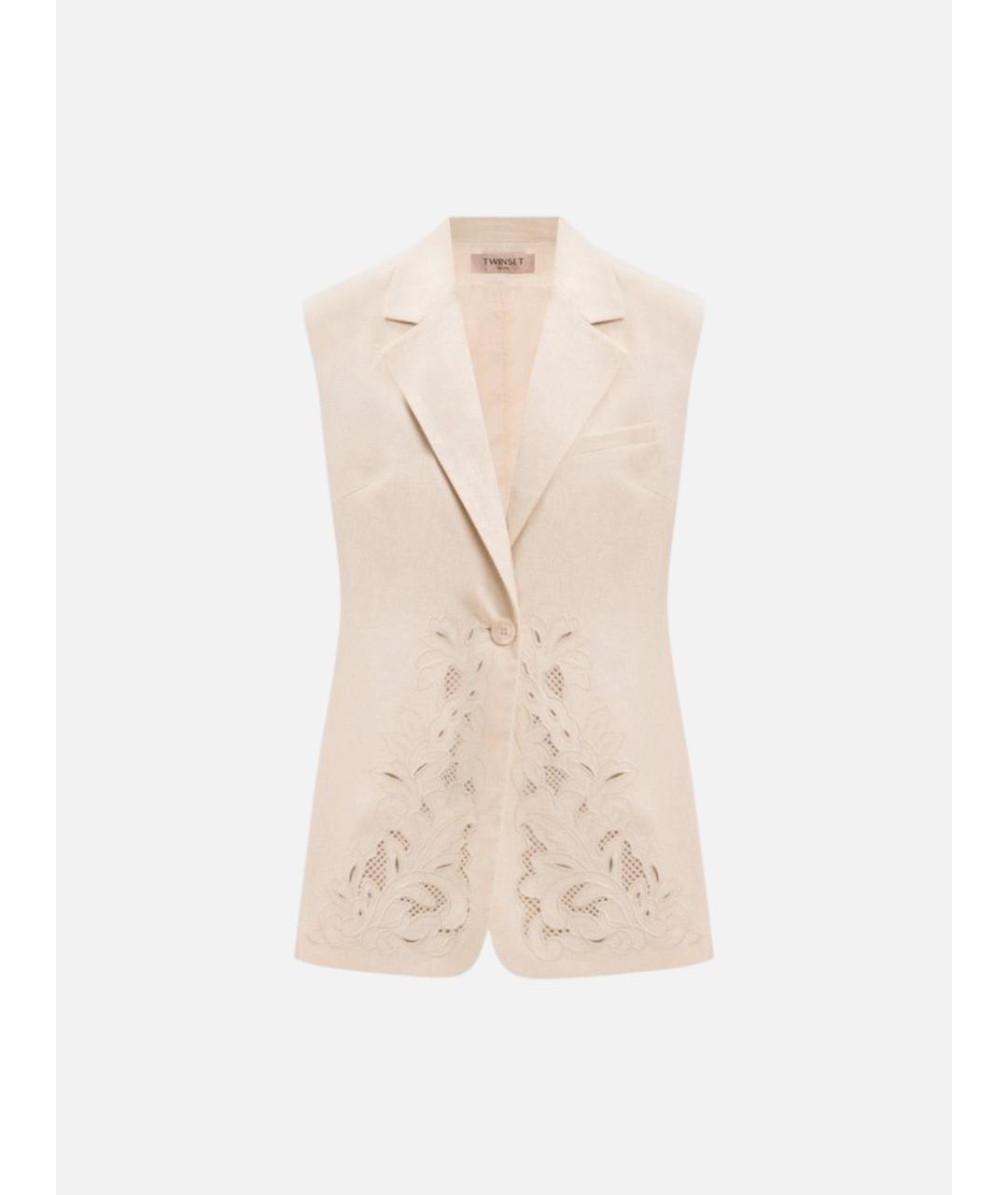 TWIN-SET Бежевая льняная жилетка, фото 6