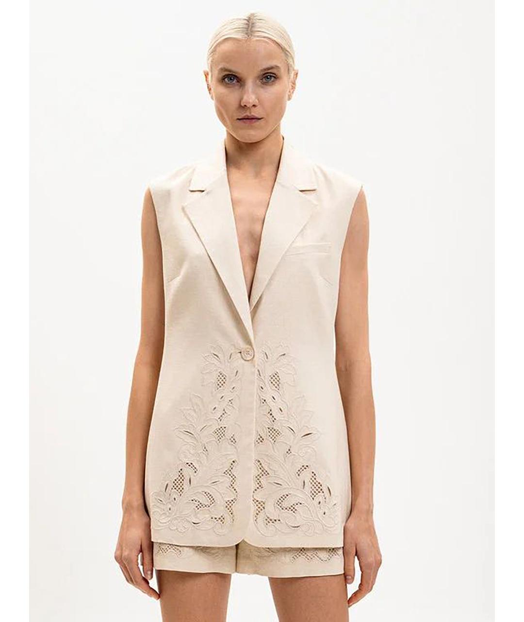 TWIN-SET Бежевая льняная жилетка, фото 3