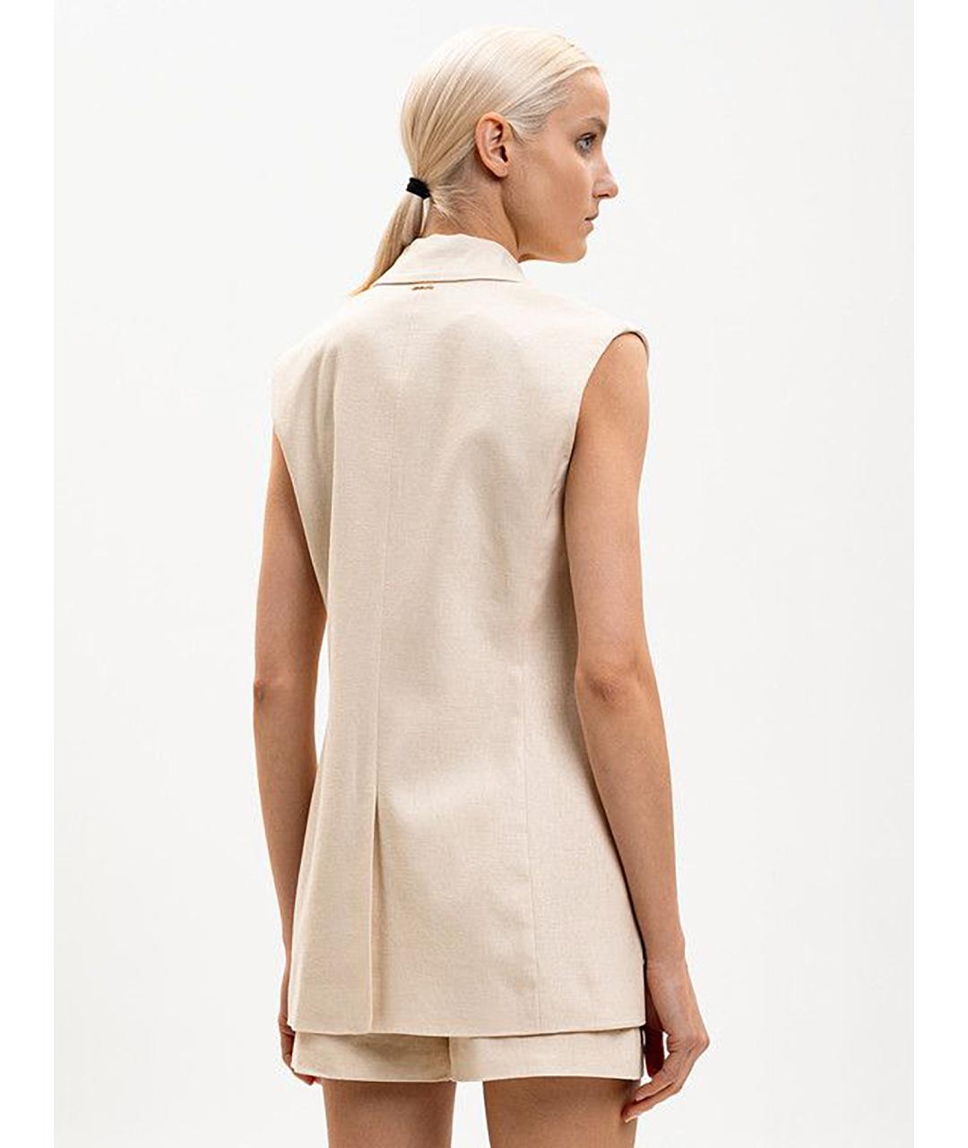 TWIN-SET Бежевая льняная жилетка, фото 4