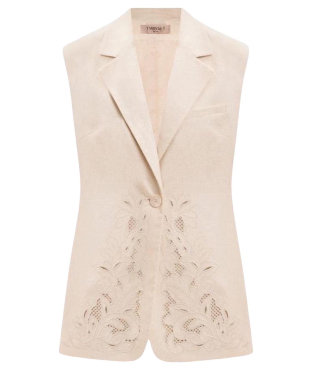 TWIN-SET Бежевая льняная жилетка, фото 1