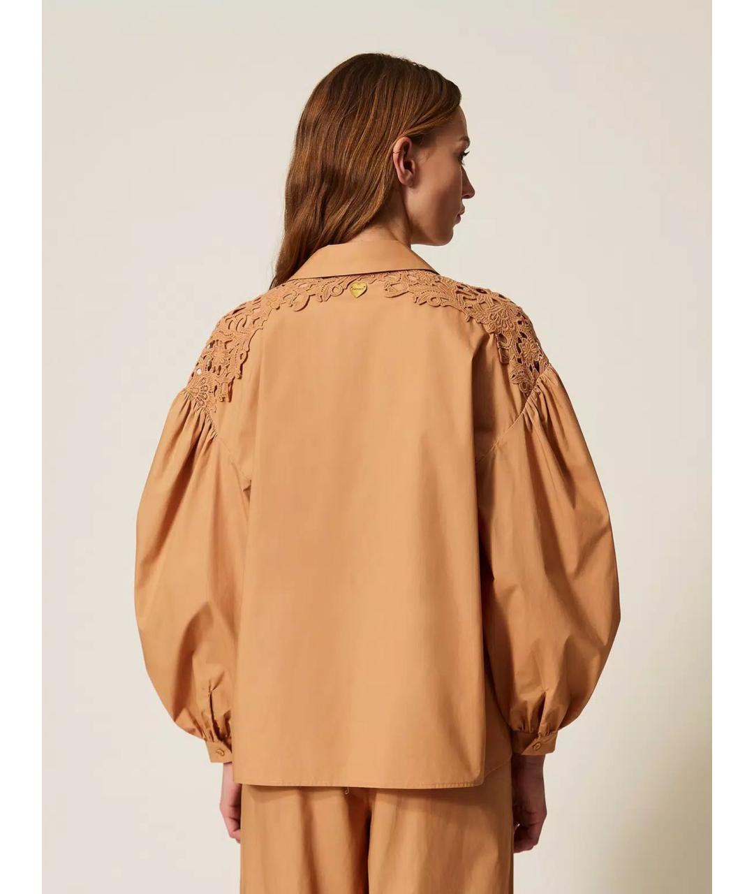 TWIN-SET Коричневая хлопковая рубашка, фото 4
