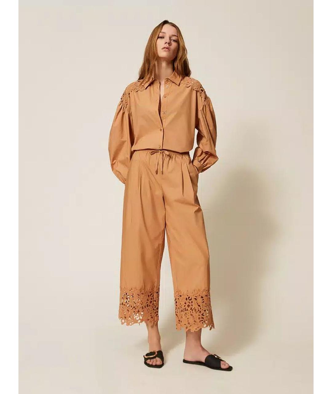 TWIN-SET Коричневая хлопковая рубашка, фото 2