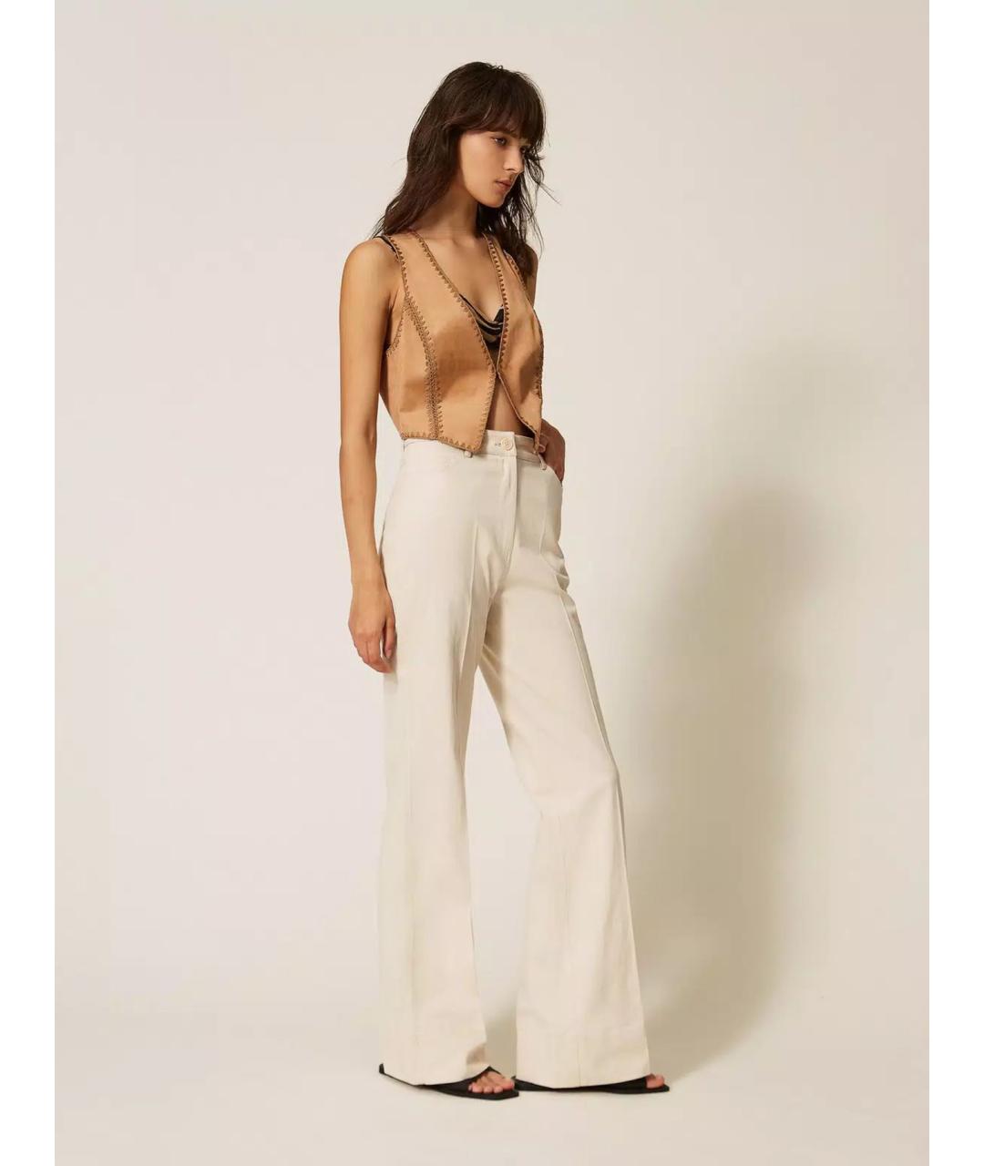 TWIN-SET Коричневые хлопковые брюки широкие, фото 3