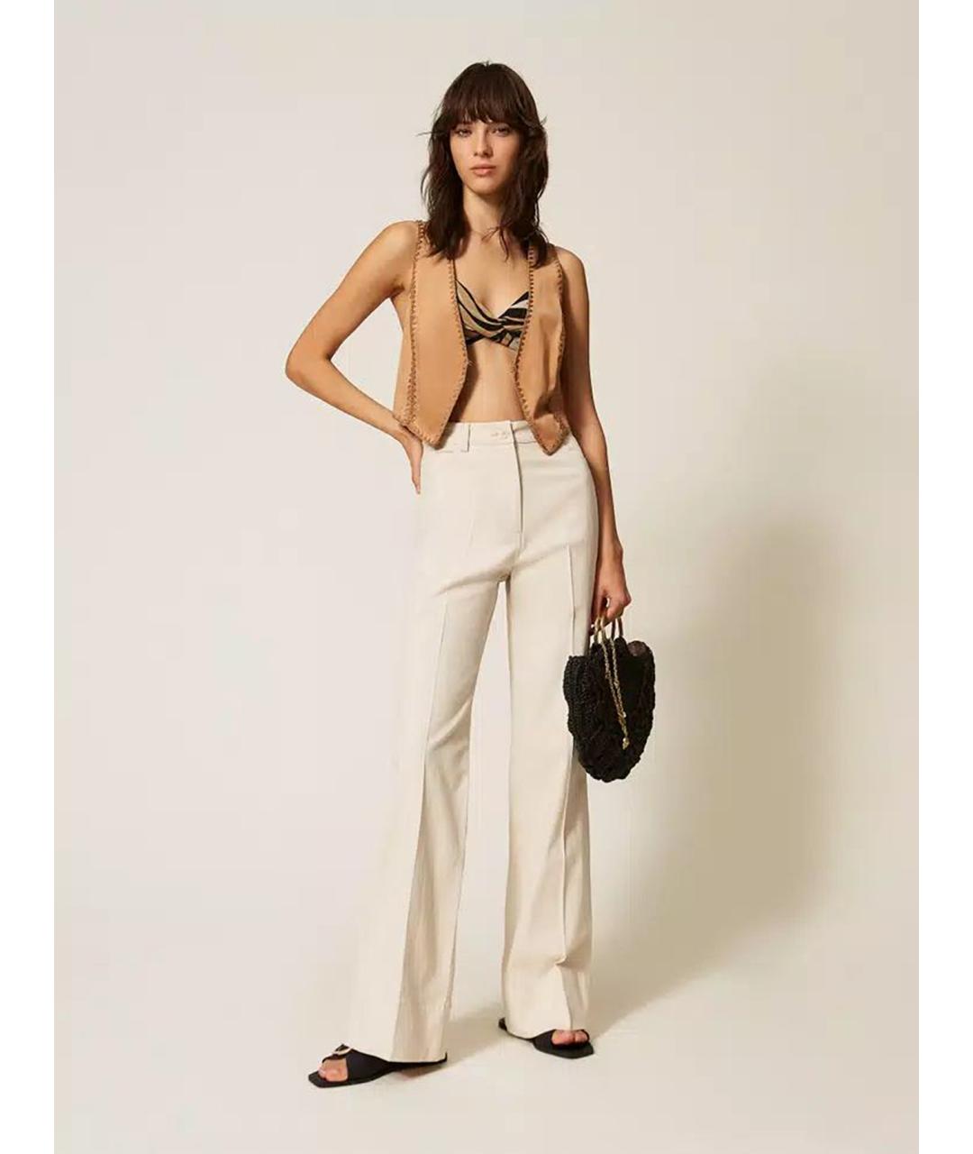 TWIN-SET Коричневые хлопковые брюки широкие, фото 2