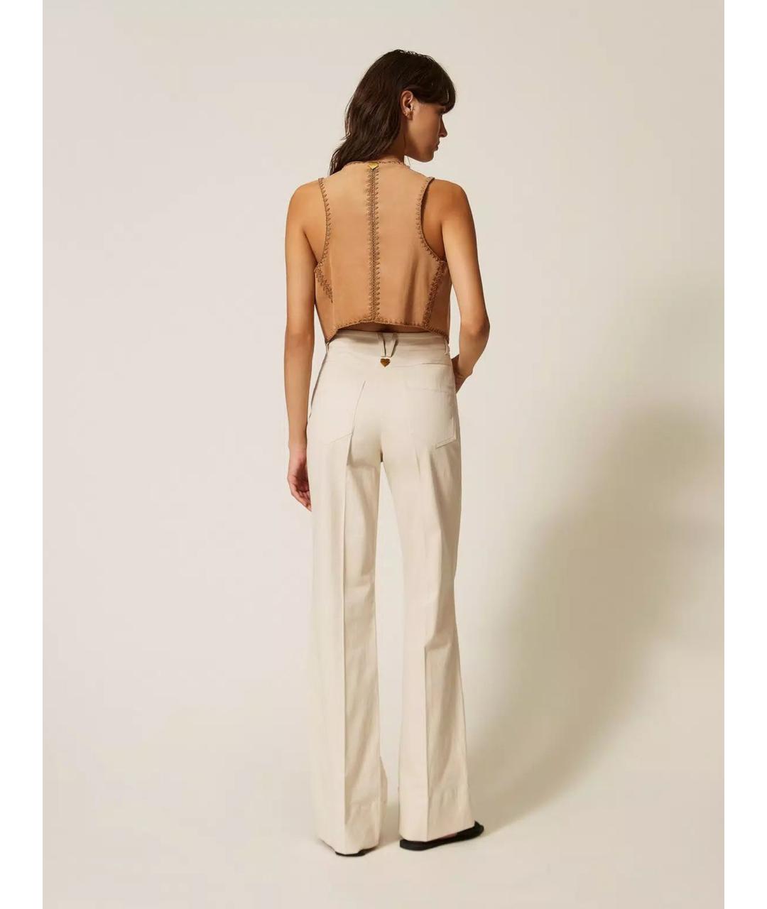 TWIN-SET Коричневые хлопковые брюки широкие, фото 4