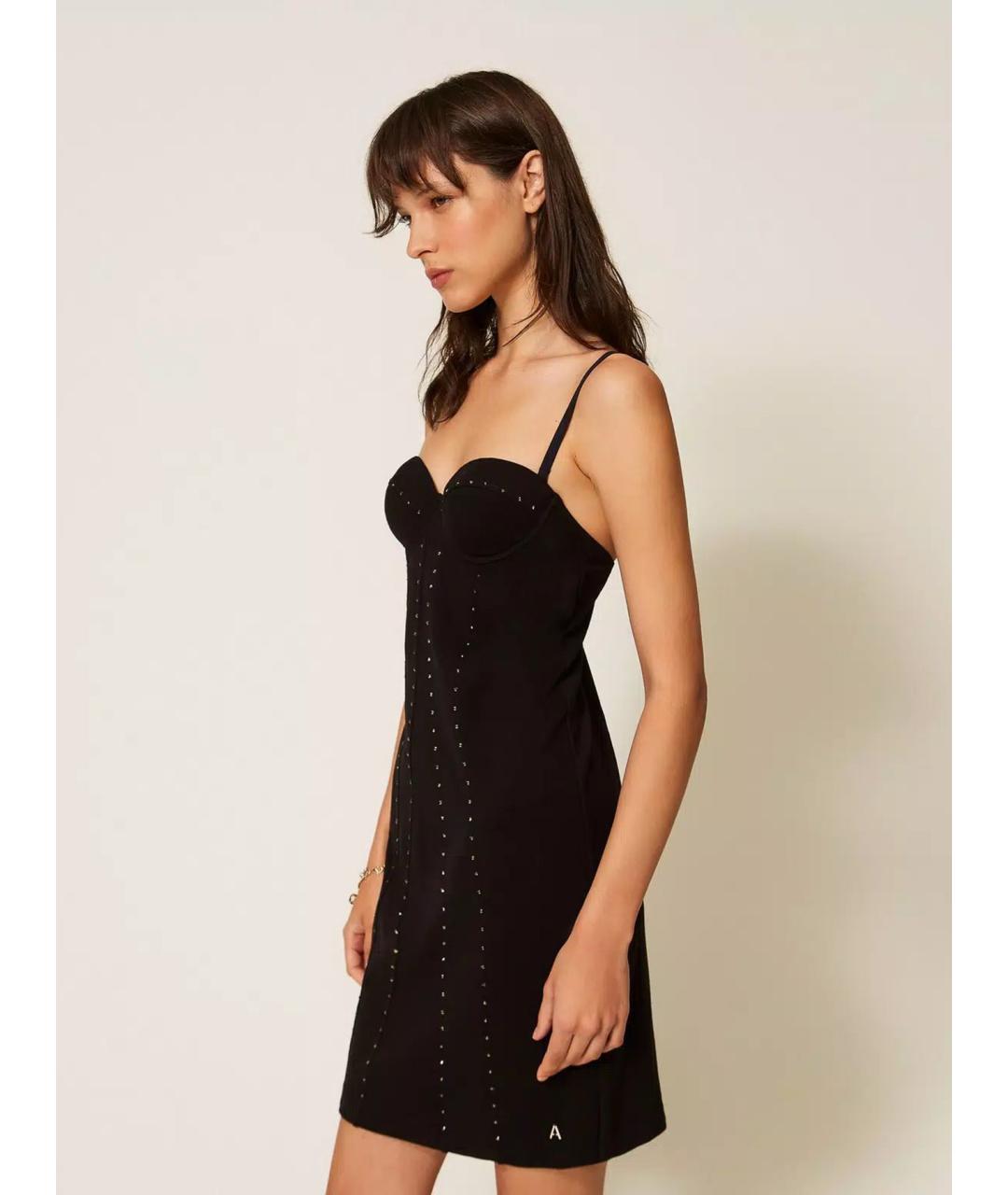 TWIN-SET Черное вискозное коктейльное платье, фото 3