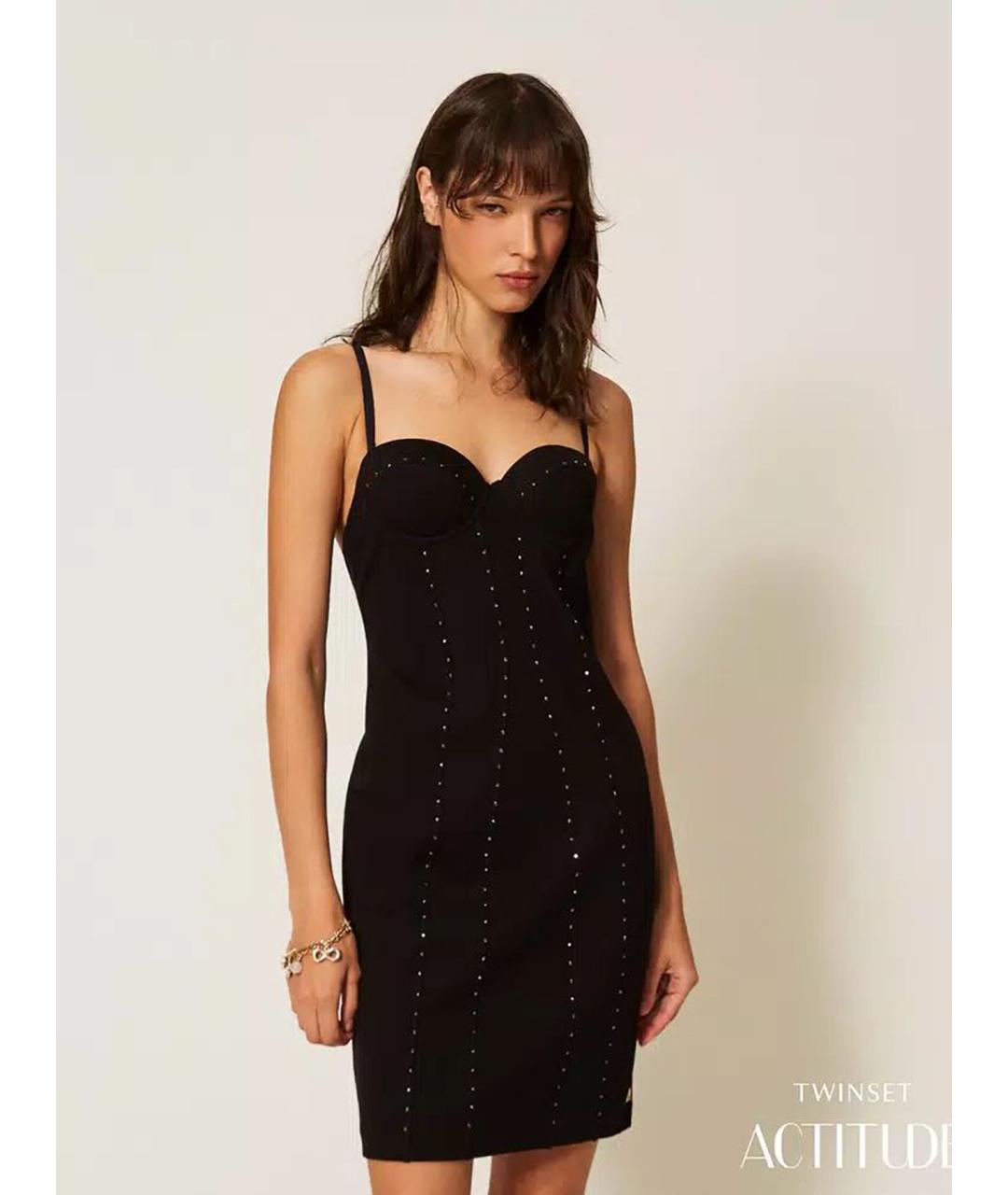 TWIN-SET Черное вискозное коктейльное платье, фото 2