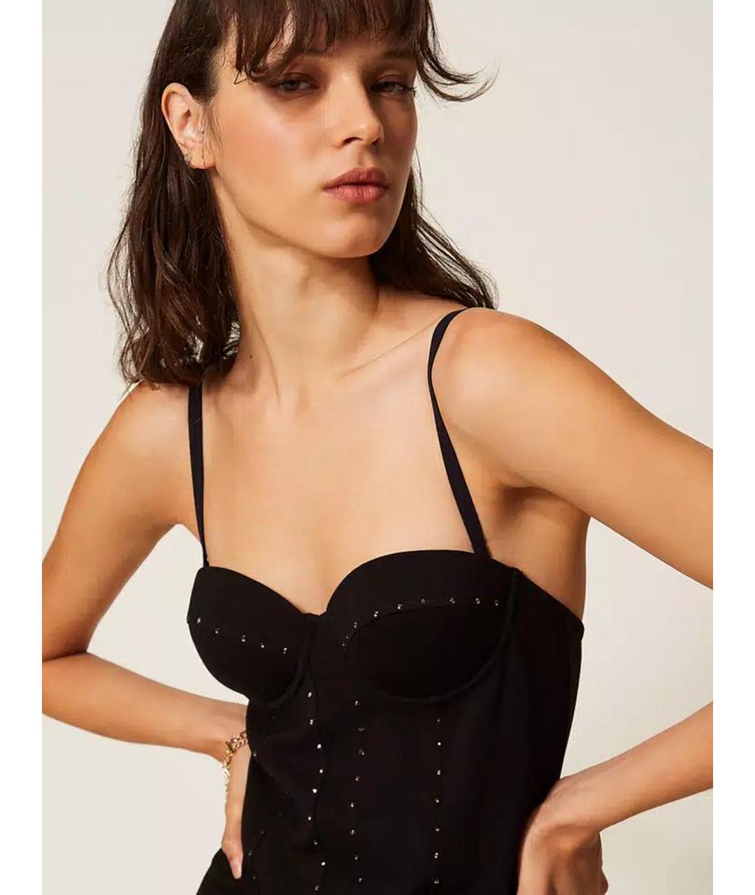 TWIN-SET Черное вискозное коктейльное платье, фото 5