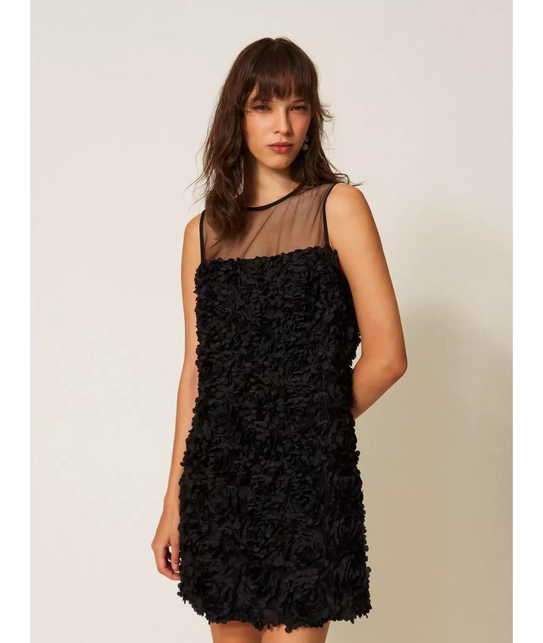 TWIN-SET Черное полиэстеровое коктейльное платье, фото 3