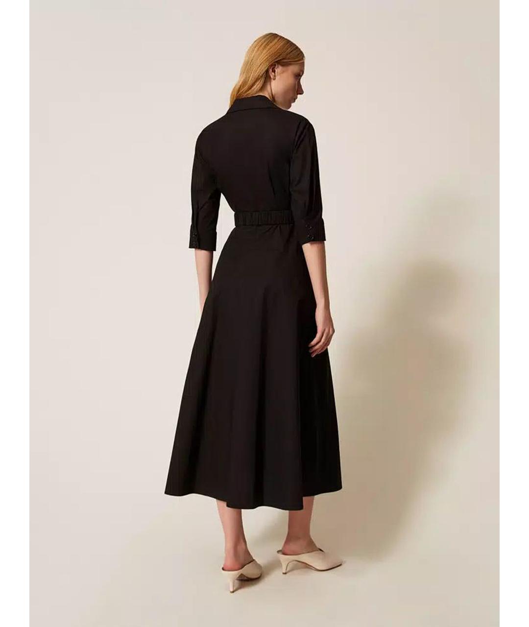 TWIN-SET Черное хлопковое повседневное платье, фото 5