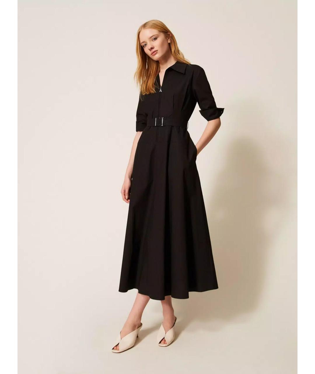 TWIN-SET Черное хлопковое повседневное платье, фото 2