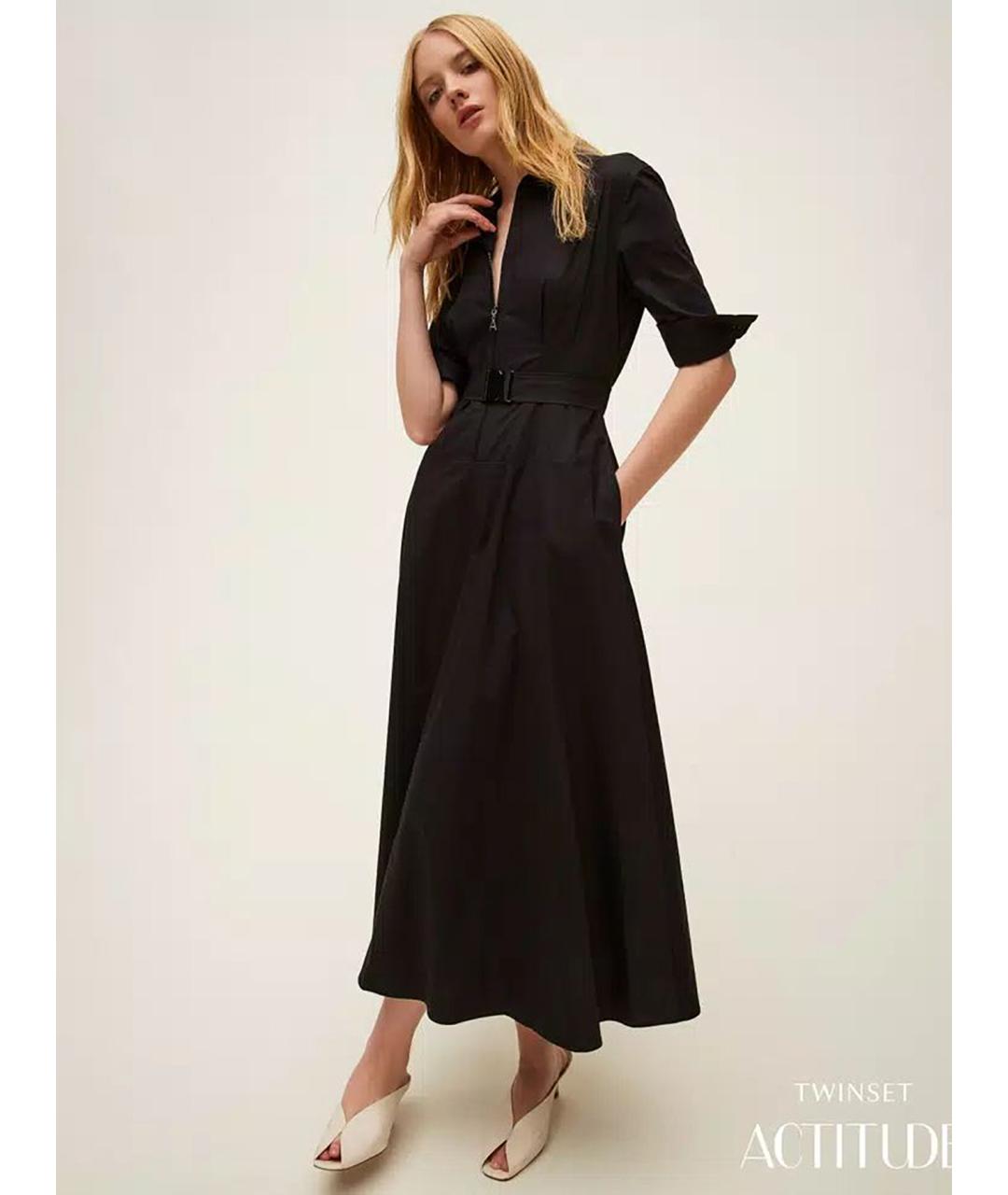 TWIN-SET Черное хлопковое повседневное платье, фото 3