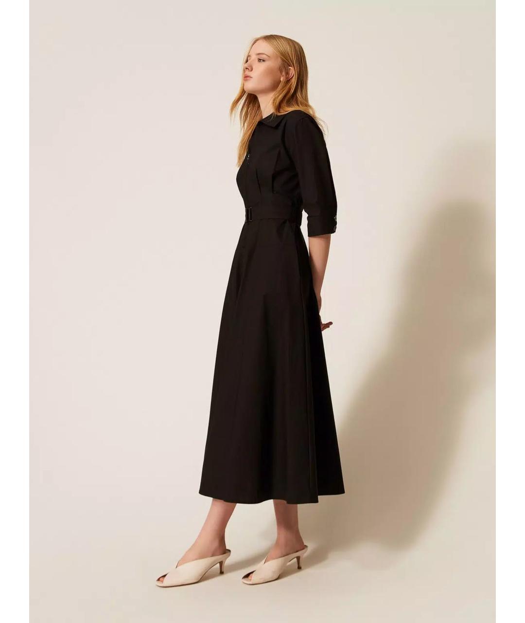 TWIN-SET Черное хлопковое повседневное платье, фото 4