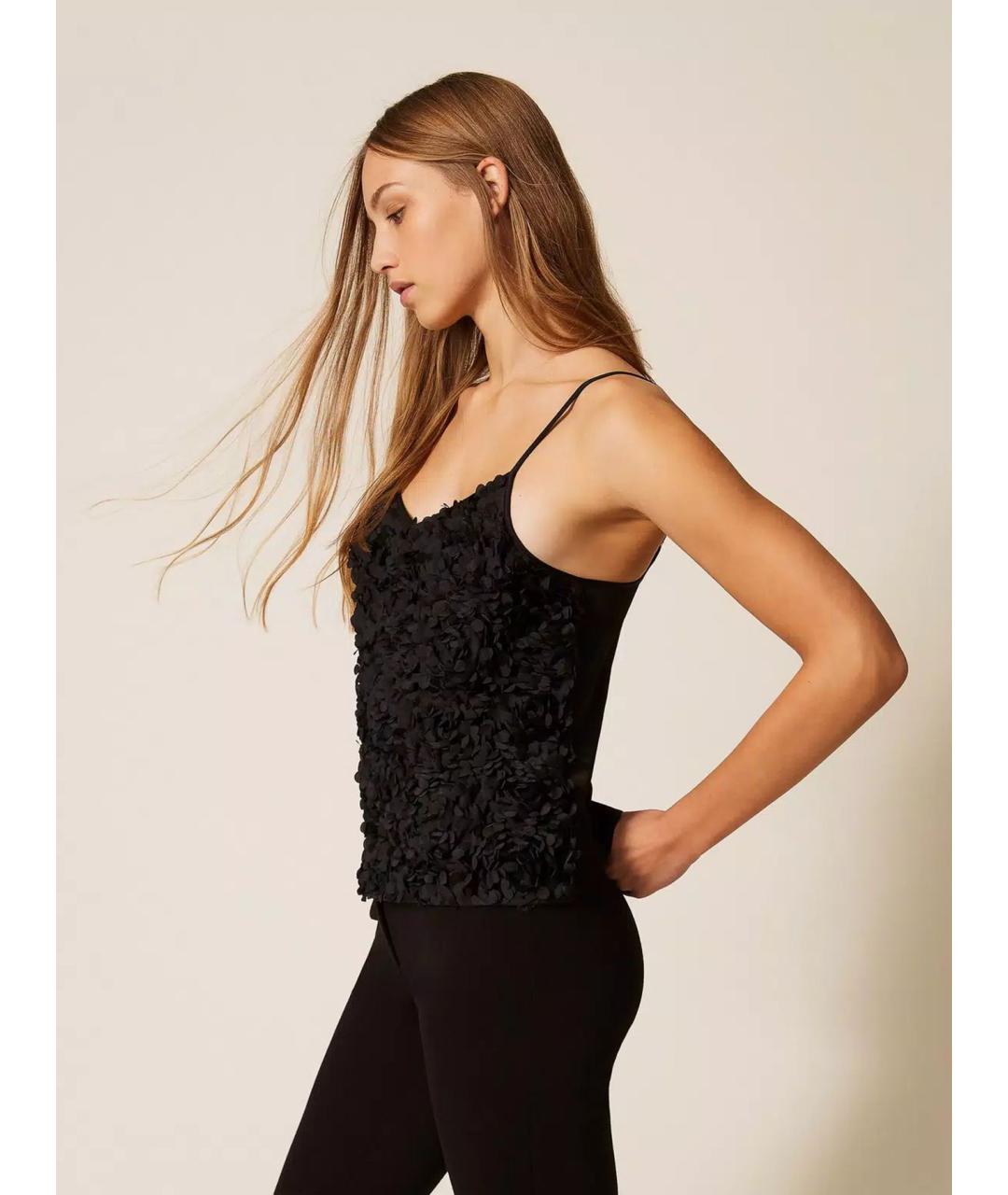 TWIN-SET Черная полиэстеровая майка, фото 4