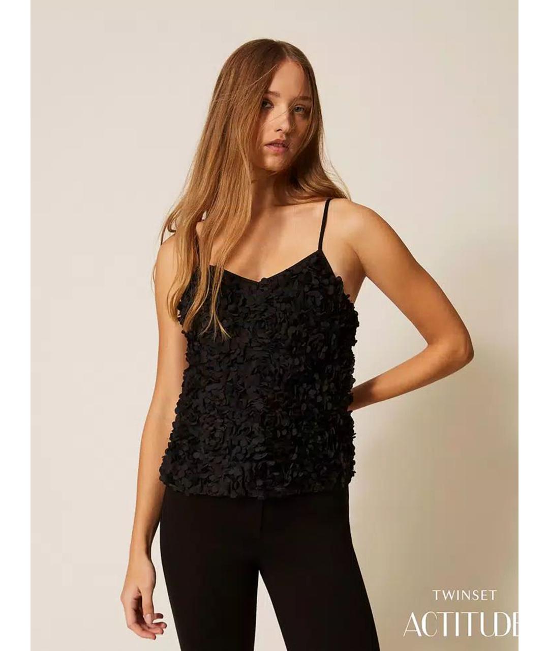 TWIN-SET Черная полиэстеровая майка, фото 3