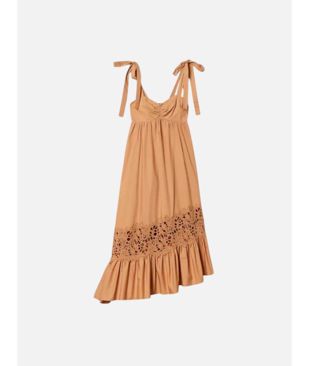 TWIN-SET Коричневое хлопковое повседневное платье, фото 6