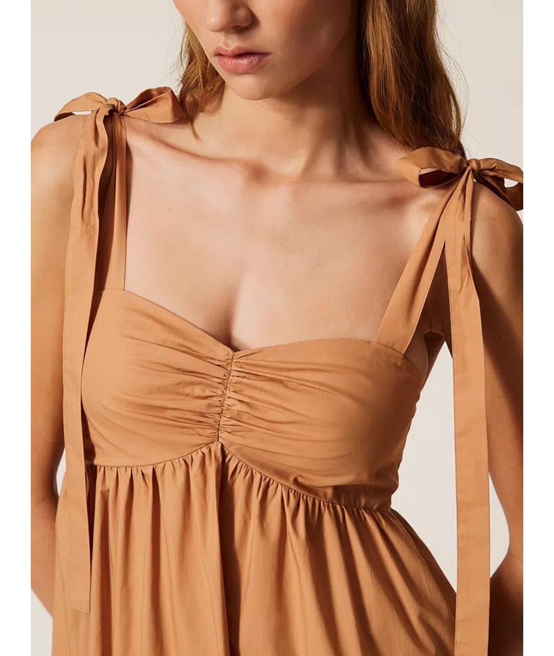 TWIN-SET Коричневое хлопковое повседневное платье, фото 5