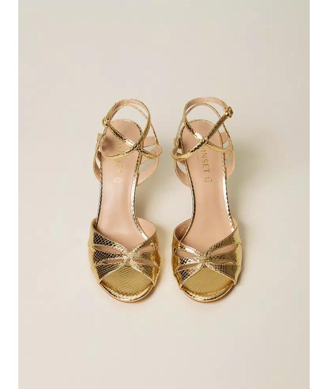 TWIN-SET Золотые кожаные сандалии, фото 3