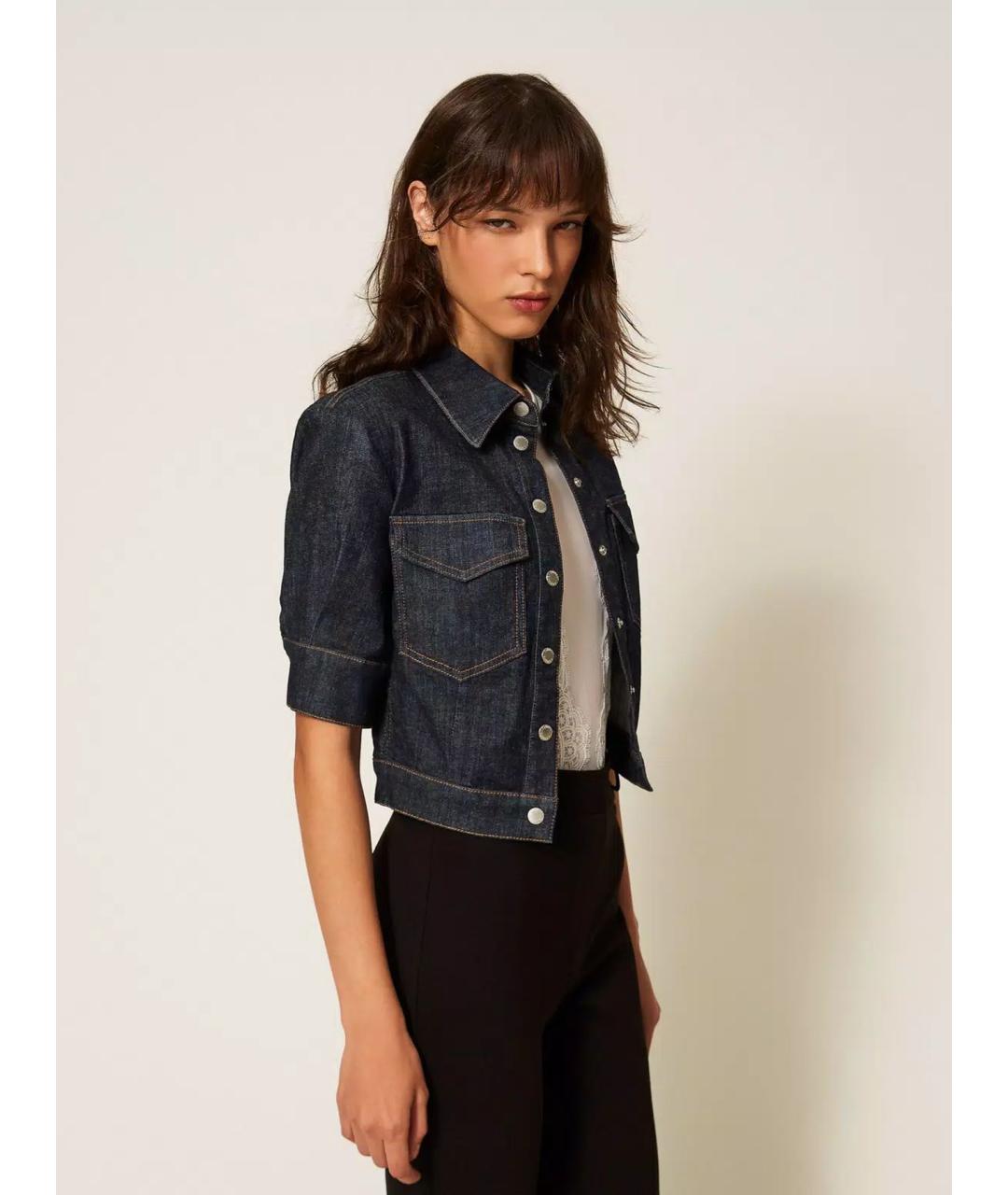 TWIN-SET Темно-синяя хлопковая куртка, фото 3