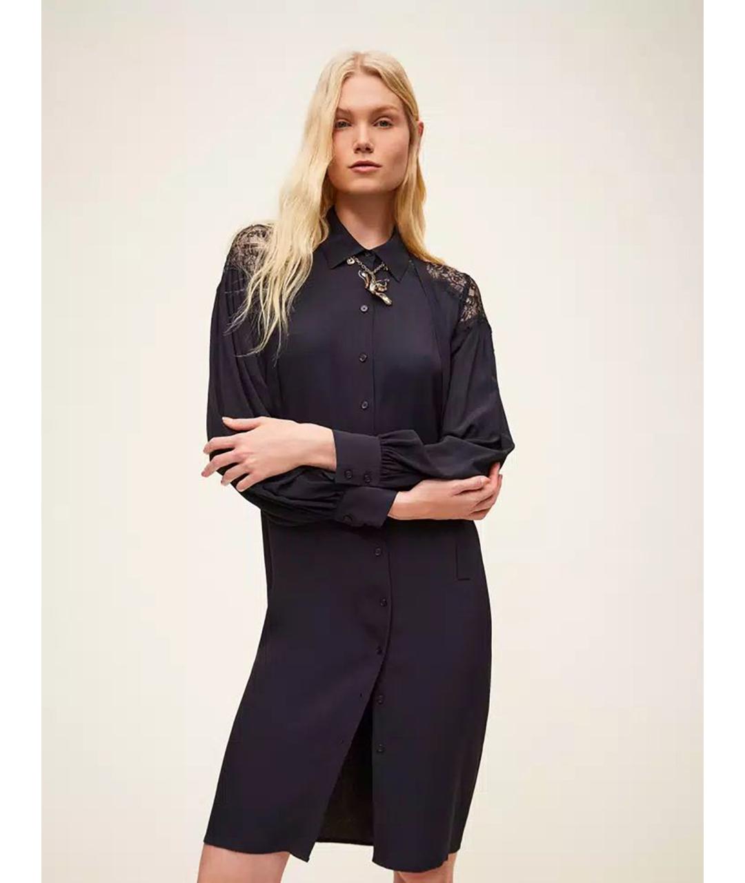 TWIN-SET Темно-синее вискозное повседневное платье, фото 4