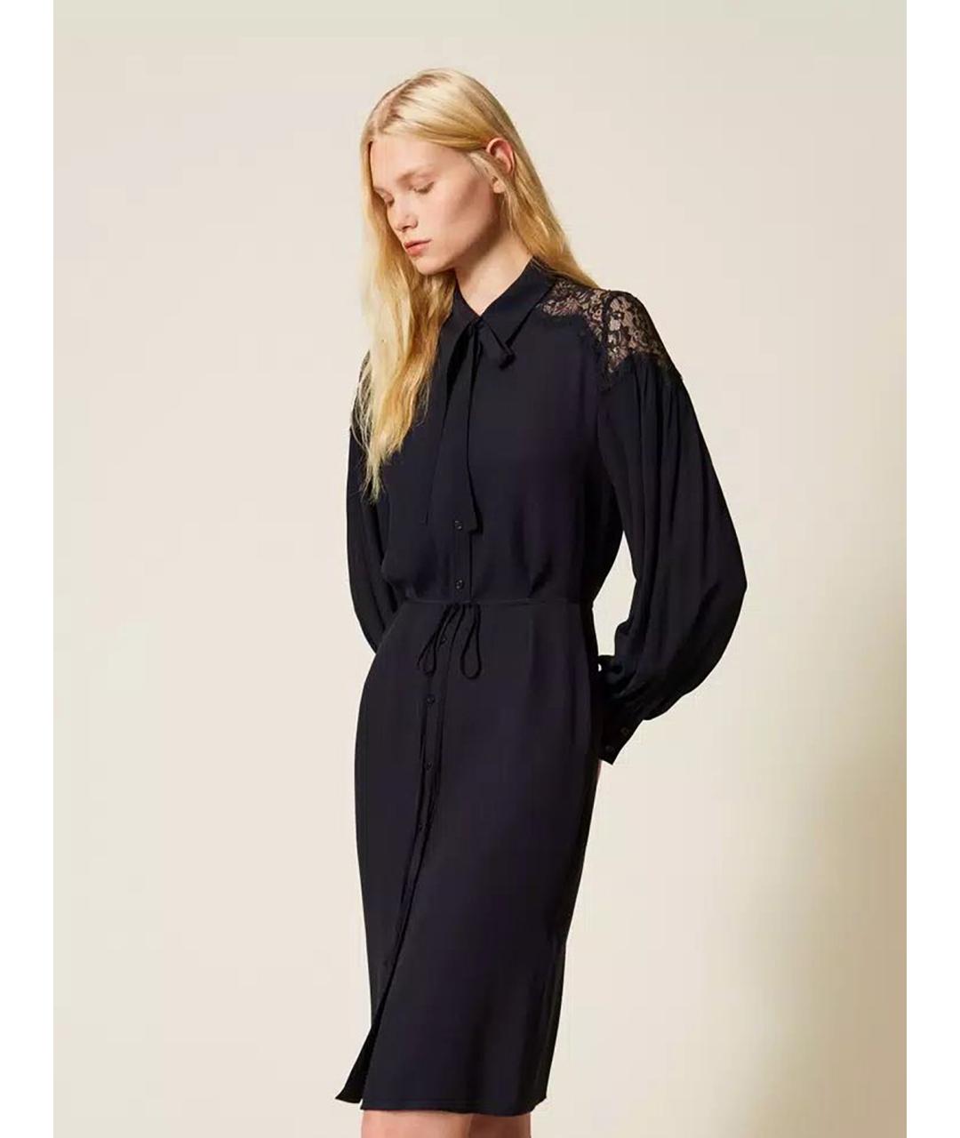 TWIN-SET Темно-синее вискозное повседневное платье, фото 5