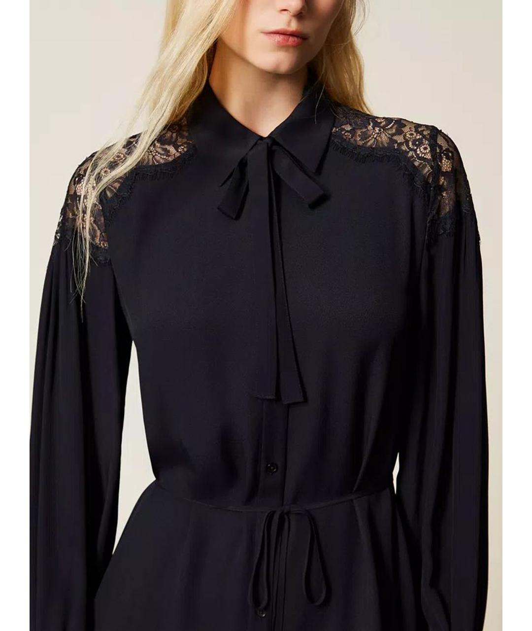 TWIN-SET Темно-синее вискозное повседневное платье, фото 7