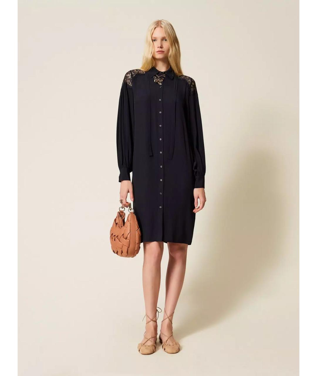 TWIN-SET Темно-синее вискозное повседневное платье, фото 2