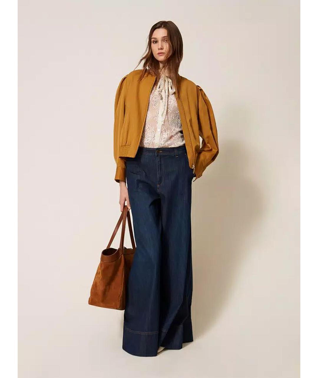 TWIN-SET Темно-синие хлопковые джинсы клеш, фото 3