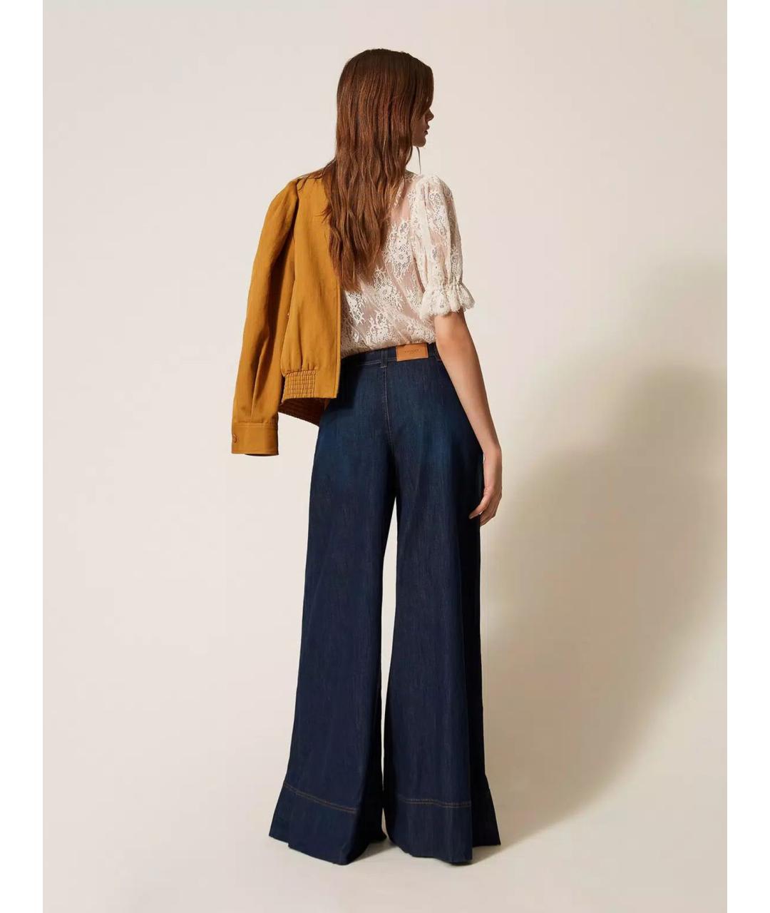 TWIN-SET Темно-синие хлопковые джинсы клеш, фото 5