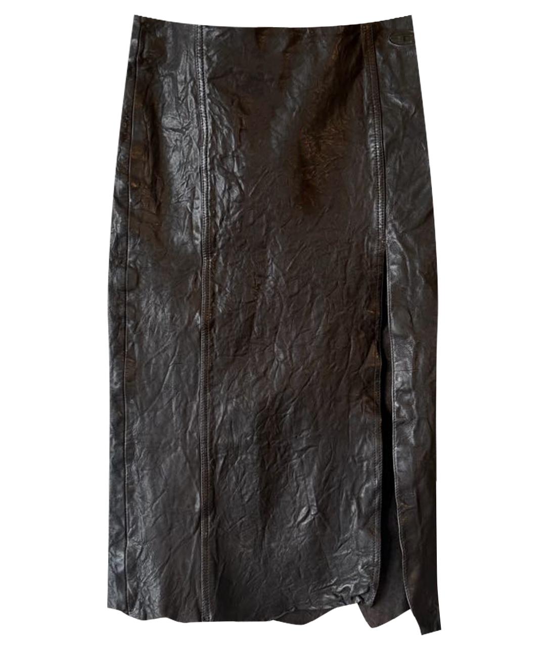 DIESEL Черная кожаная юбка миди, фото 1