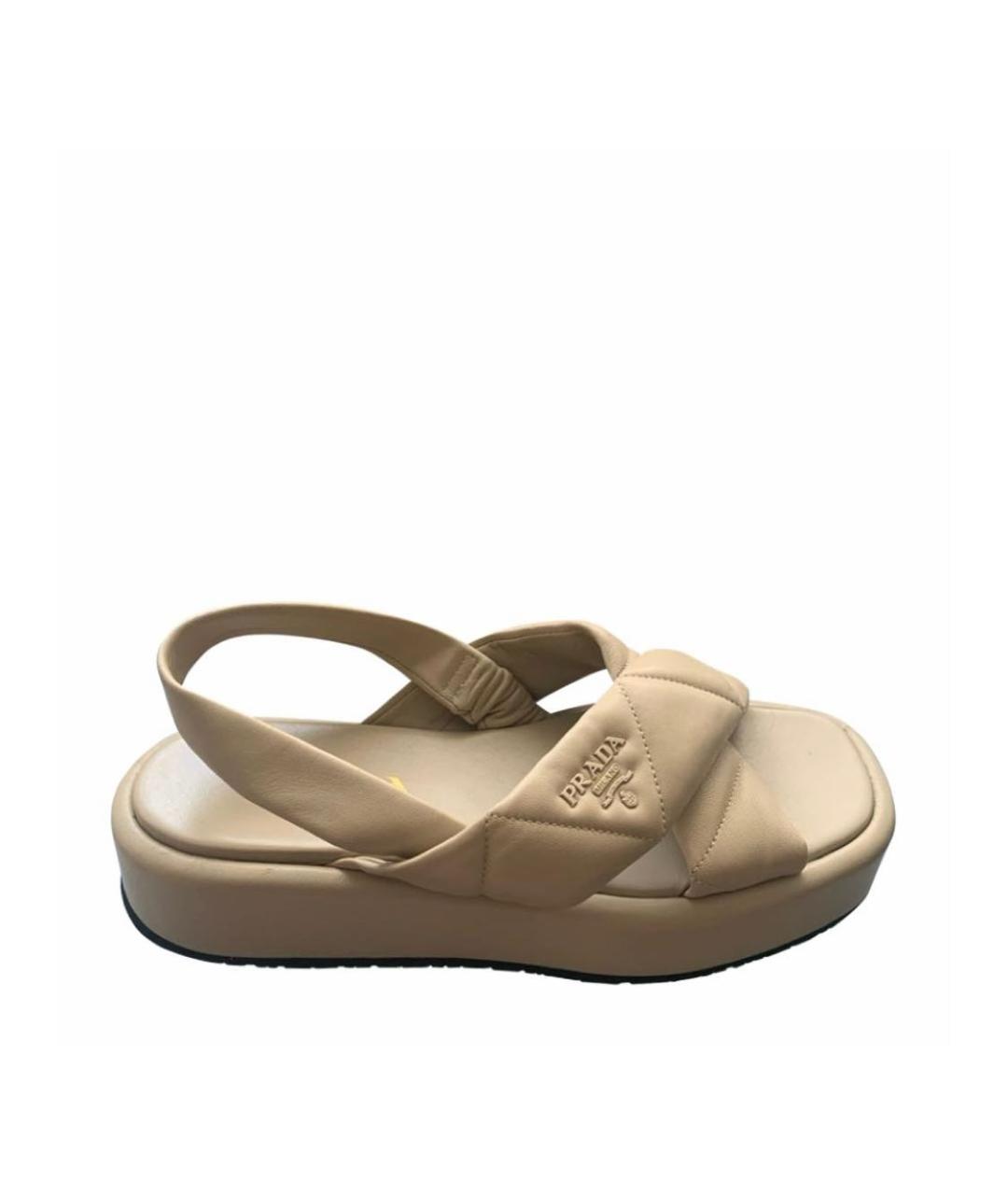 PRADA Бежевые кожаные сандалии, фото 1