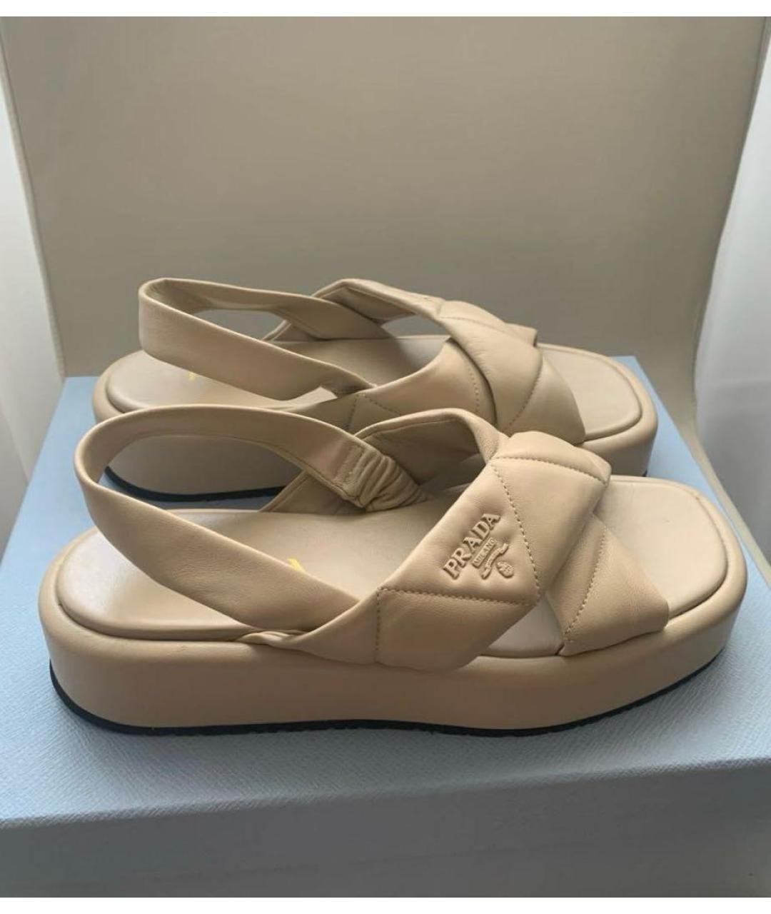 PRADA Бежевые кожаные сандалии, фото 4