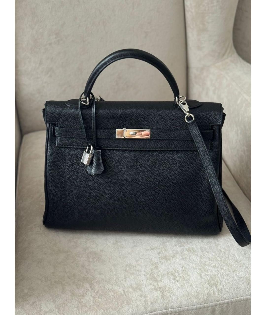 HERMES Черная кожаная сумка с короткими ручками, фото 9