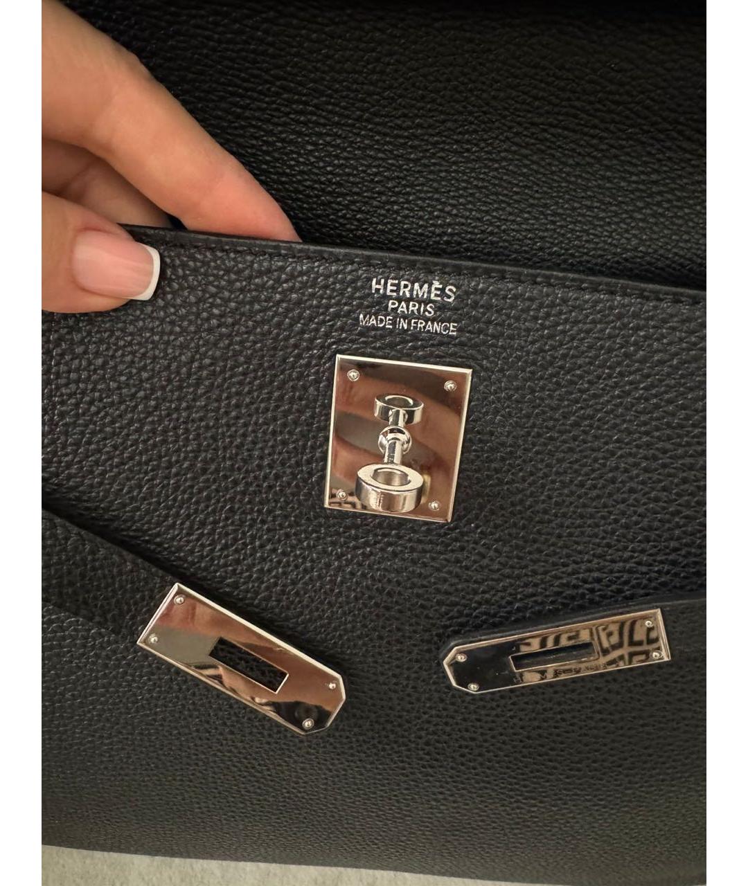 HERMES Черная кожаная сумка с короткими ручками, фото 5
