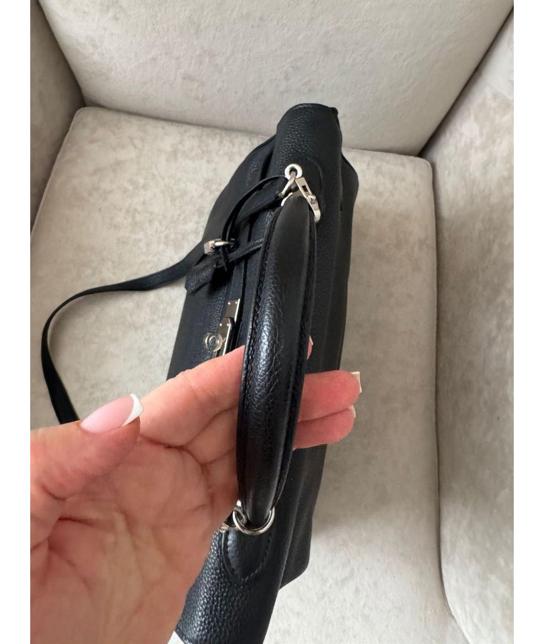 HERMES Черная кожаная сумка с короткими ручками, фото 7