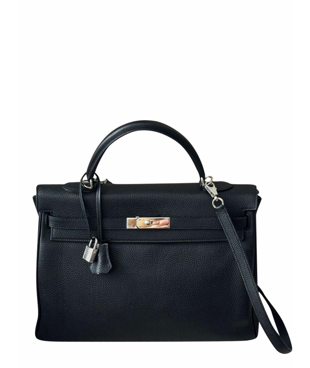 HERMES Черная кожаная сумка с короткими ручками, фото 1