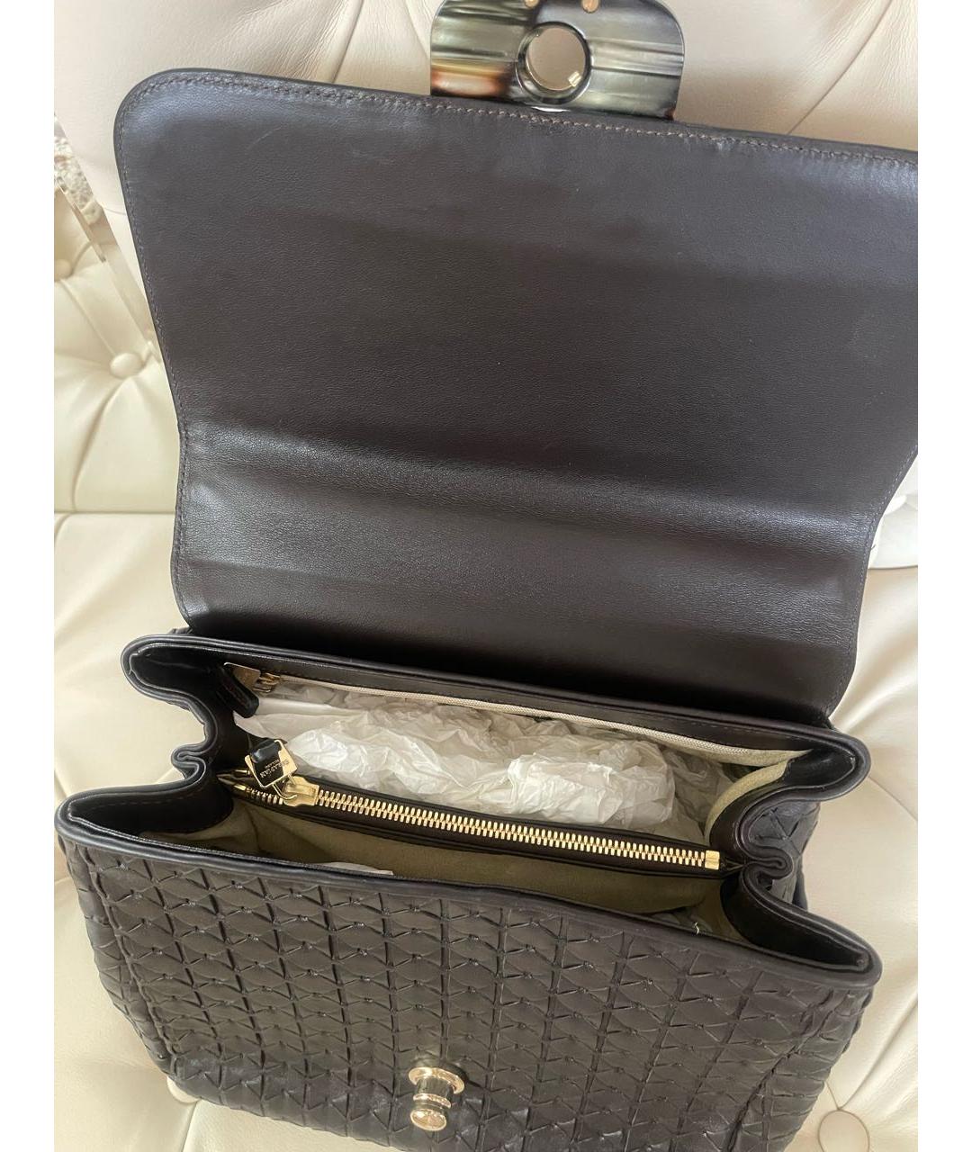 SERAPIAN Коричневая кожаная сумка с короткими ручками, фото 3