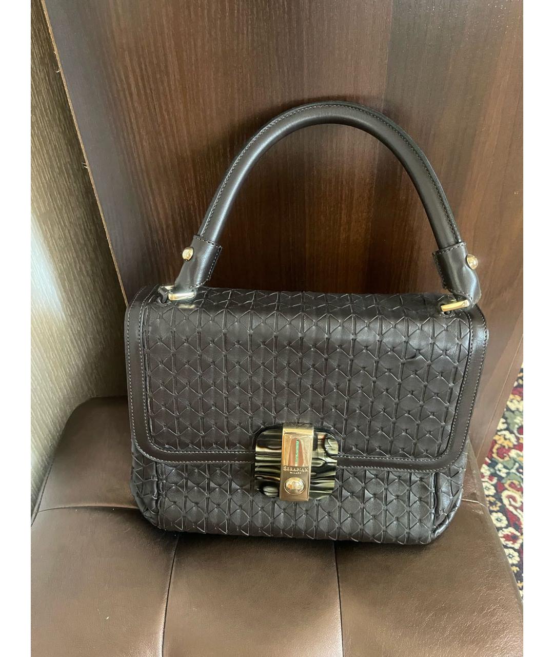 SERAPIAN Коричневая кожаная сумка с короткими ручками, фото 5