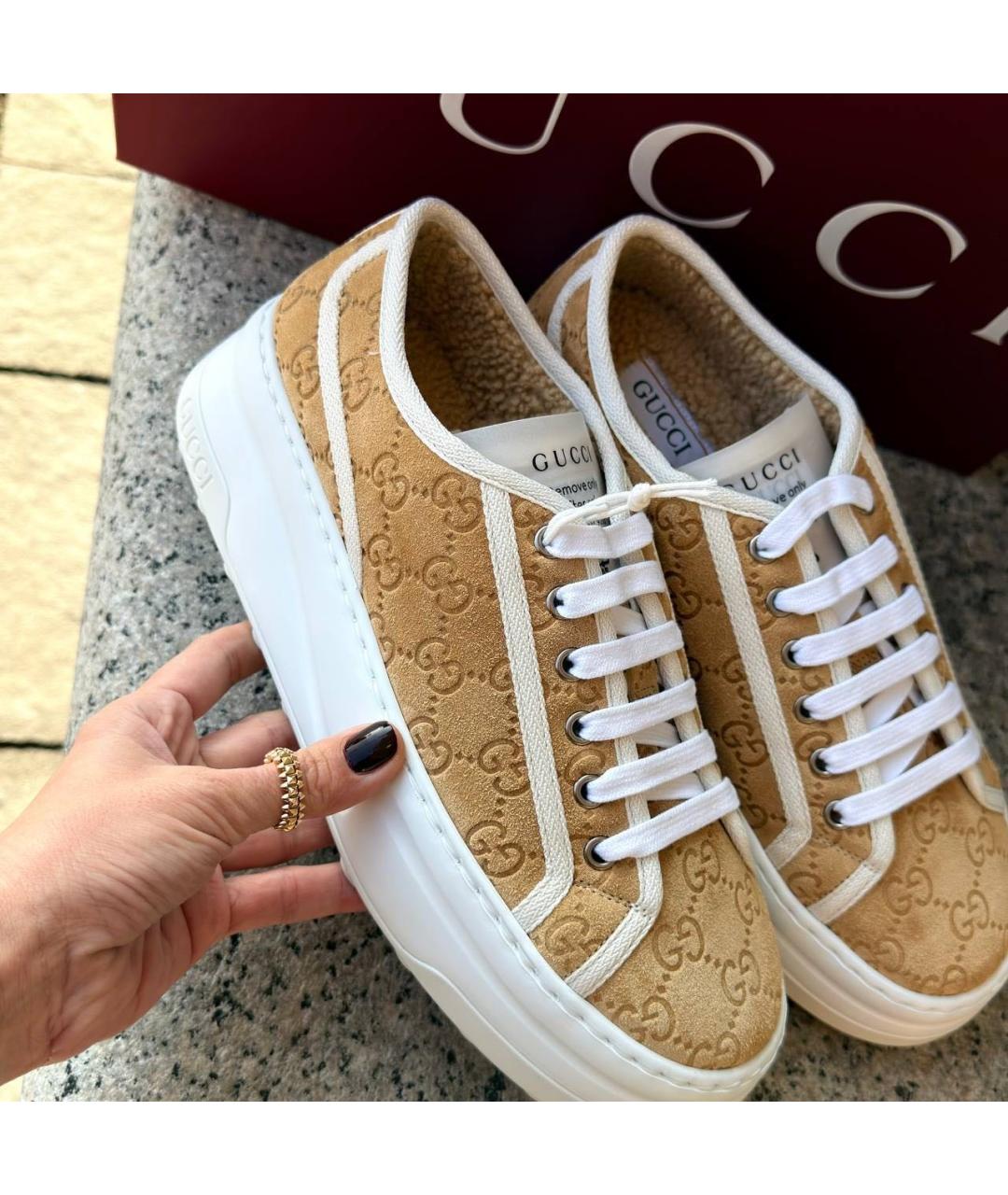 GUCCI Горчичные замшевые кеды, фото 9