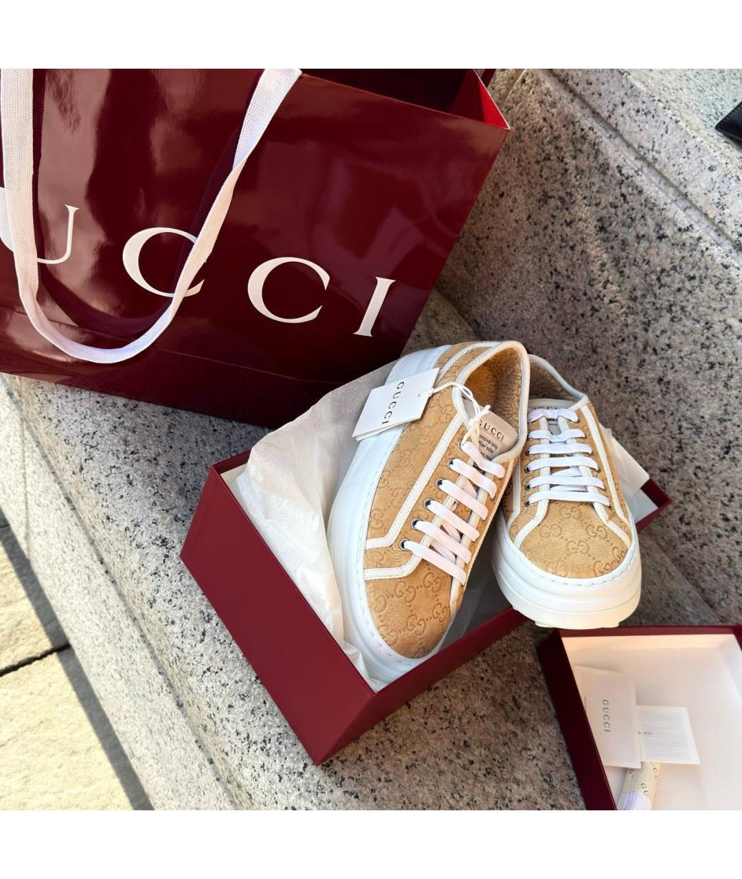 GUCCI Горчичные замшевые кеды, фото 5