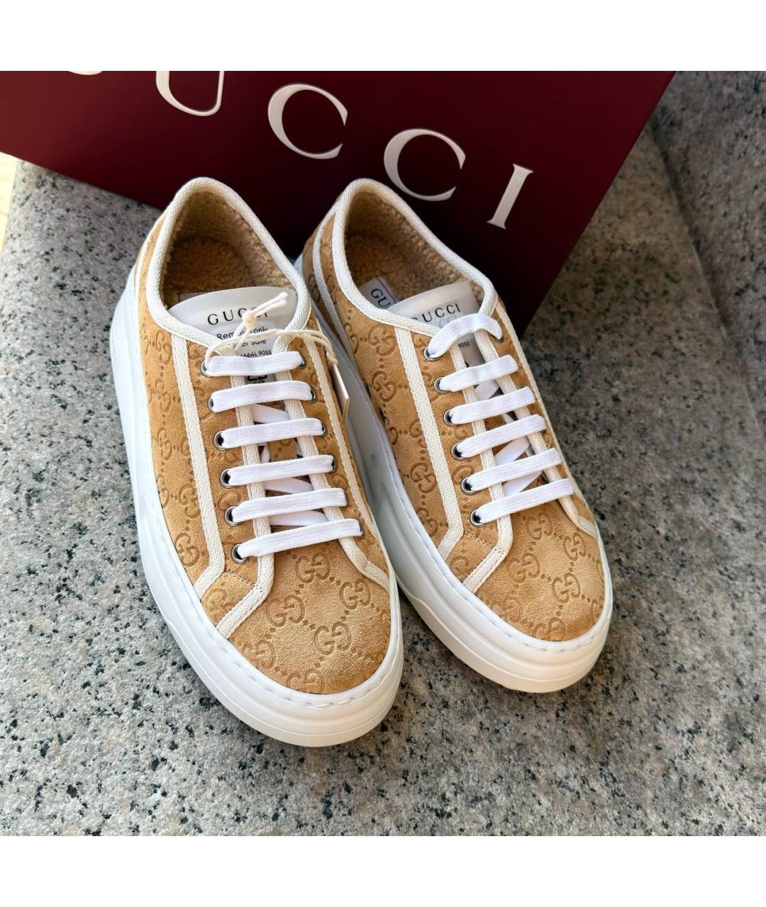 GUCCI Горчичные замшевые кеды, фото 6