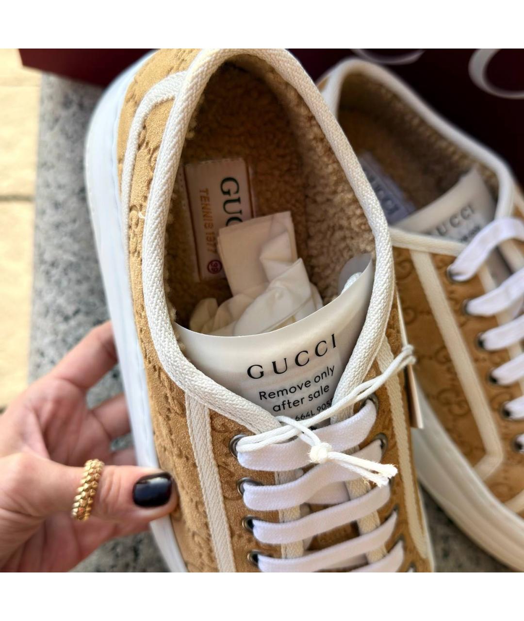 GUCCI Горчичные замшевые кеды, фото 4