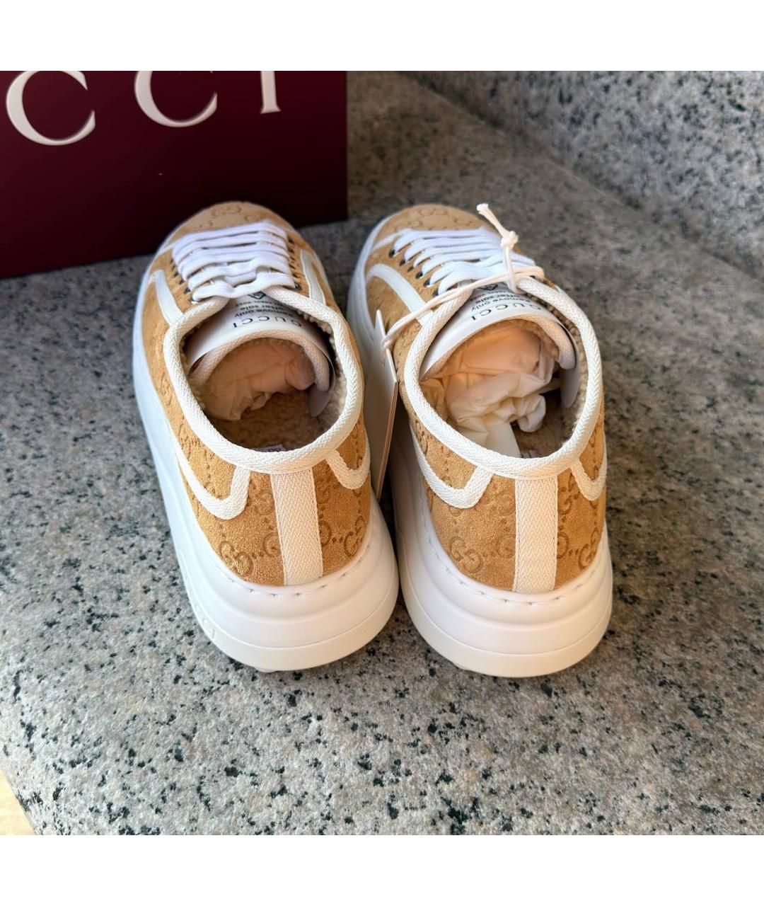 GUCCI Горчичные замшевые кеды, фото 3