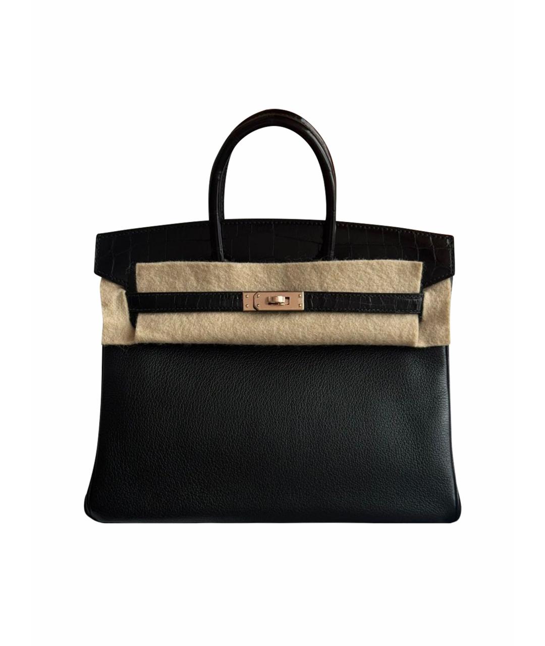 HERMES Черная кожаная сумка с короткими ручками, фото 1