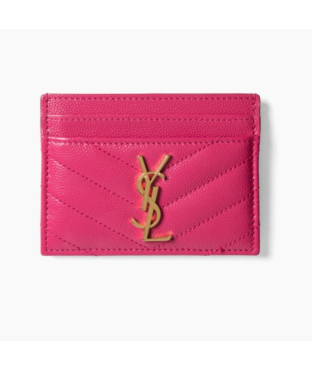 SAINT LAURENT Розовый кожаный кардхолдер, фото 5