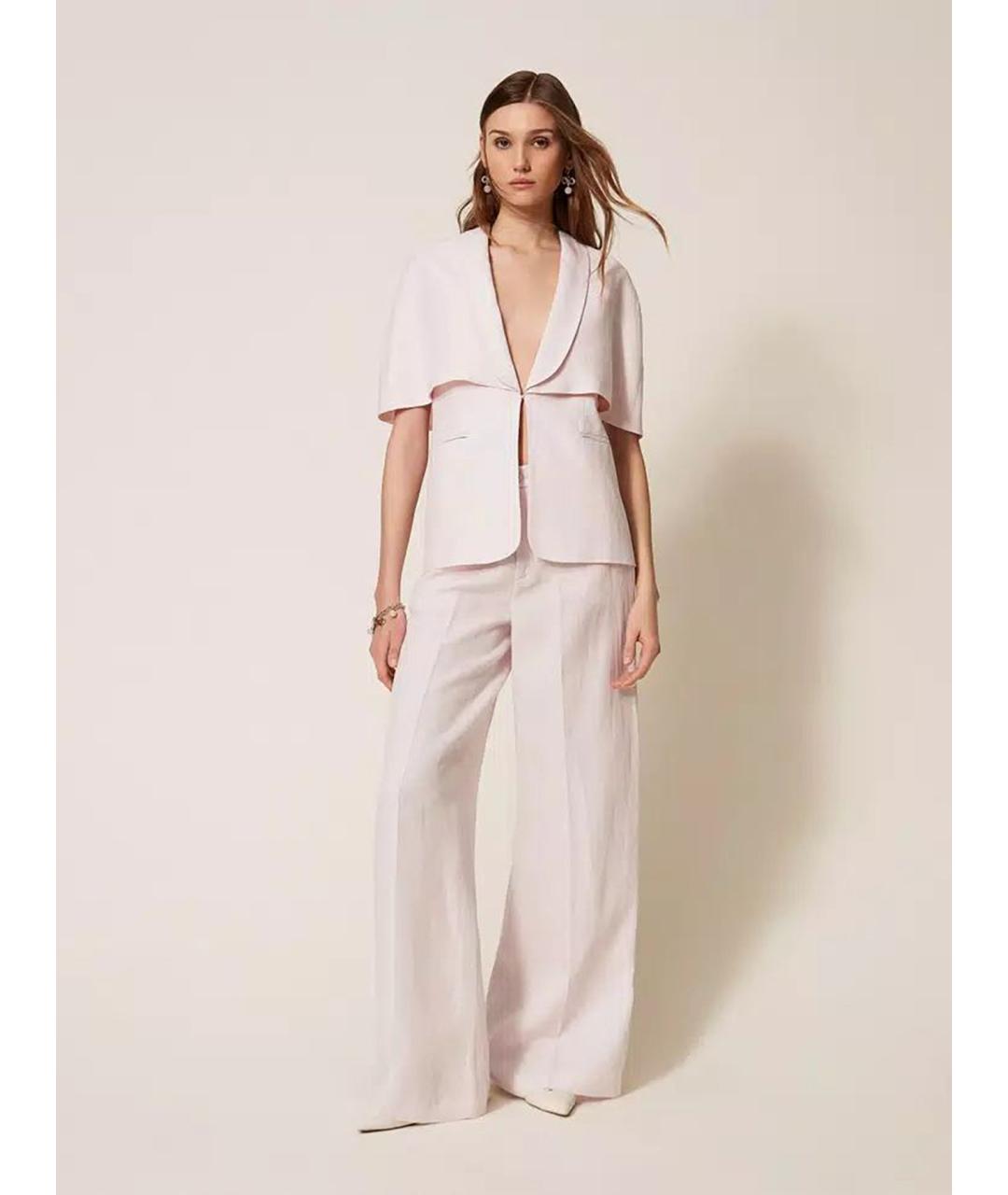 TWIN-SET Розовые льняные брюки широкие, фото 2