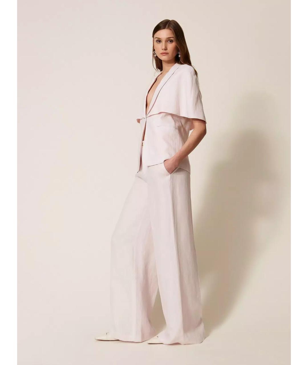 TWIN-SET Розовые льняные брюки широкие, фото 3